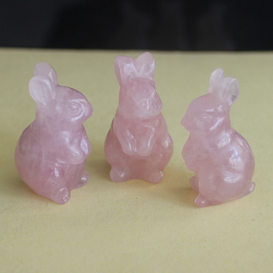 Carved crystal rose quartz rabbit bunny figurine animal carving home decor 1.5&apos;&apos;