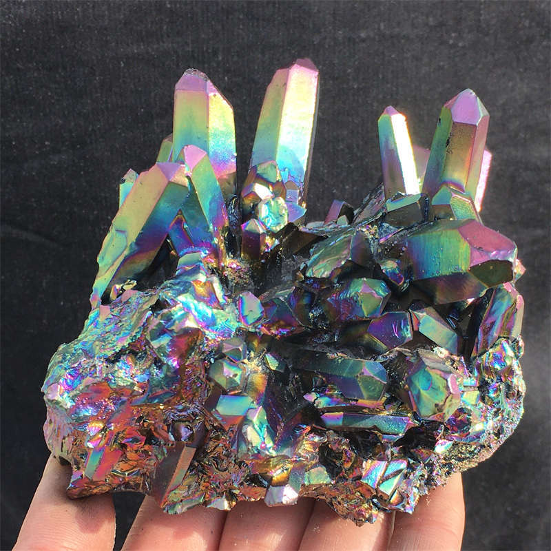 580g Electroplate Rainbow cluster quartz crystal mineral specimen reiki healing