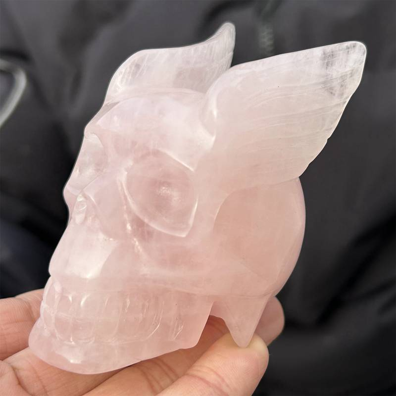 0.3kg Natural rose quartz skull carved Quartz Crystal skull Energy Healing