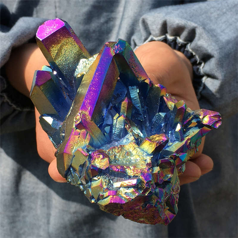 320g Electroplate Rainbow cluster quartz crystal mineral specimen reiki healing
