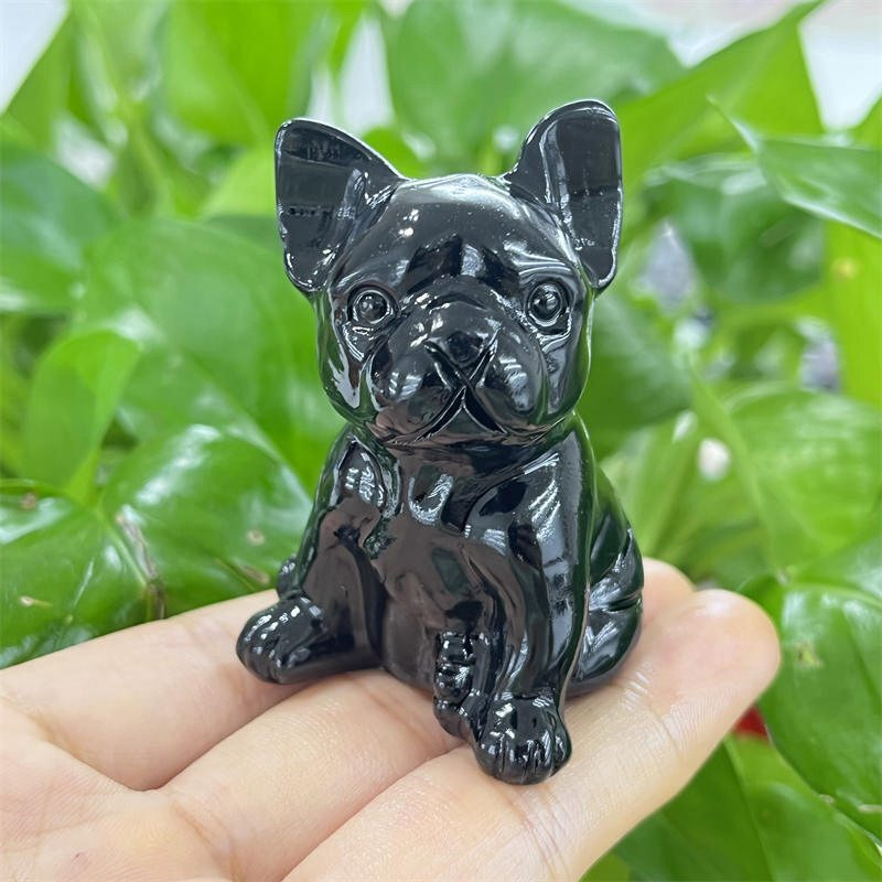 Natural Quartz Crystal Carved Rough Stone French Bulldog Healing Animal Decor