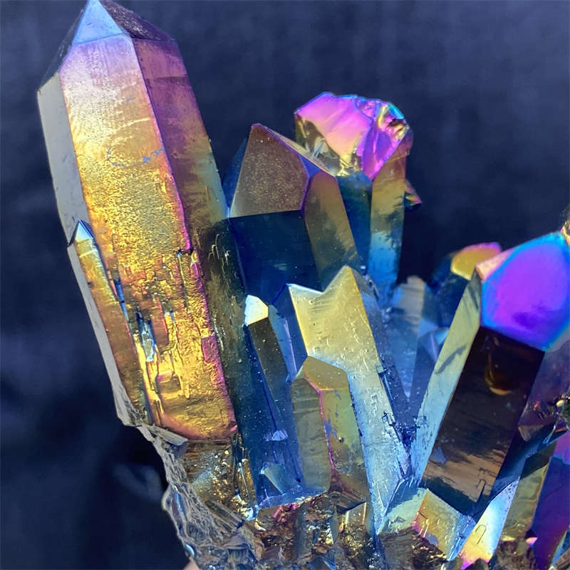 380g Electroplate Rainbow cluster quartz crystal mineral specimen reiki healing