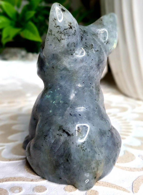 Natural Quartz Crystal Carved Rough Stone French Bulldog Healing Animal Decor