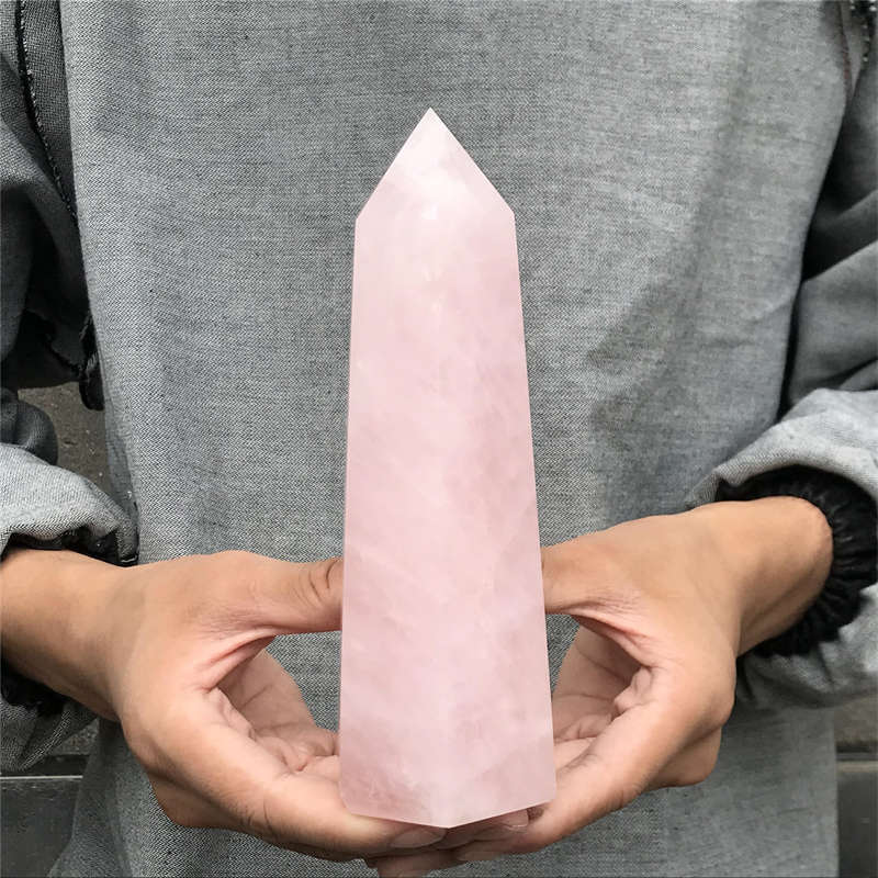 950g Natural Rose Quartz Obelisk Quartz Crystal Point Wand Healing Gem