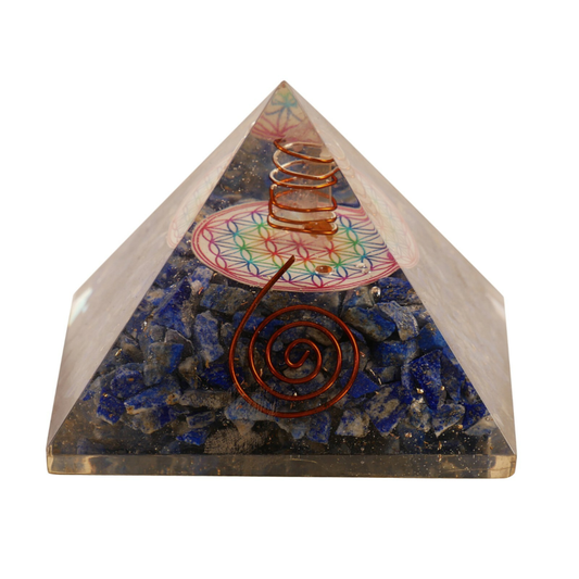 Lapis Lazuli Stone Orgone Pyramid Emf Protect Flower Life Symbol Free Shipping