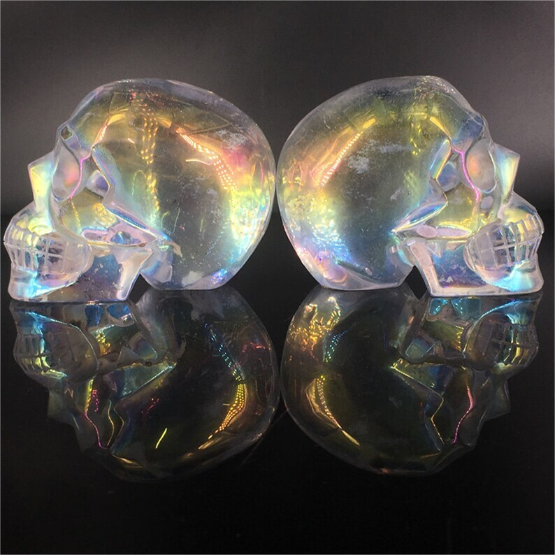 Rainbow Titanium Aura Clear Melting Stone Skull Reiki Heal Skull Gifts 1pc