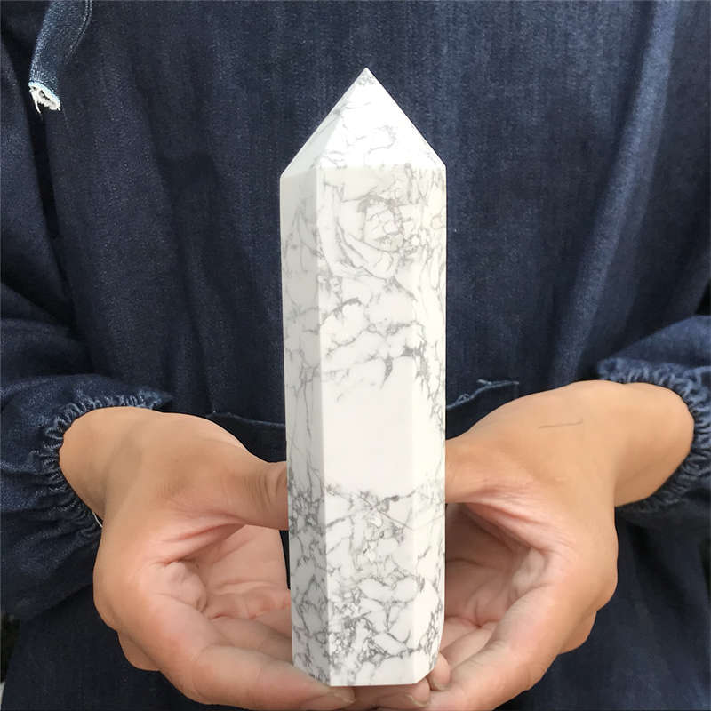 590g Howlite Obelisk Quartz Crystal Wand Point Tower Decor Healing Gem