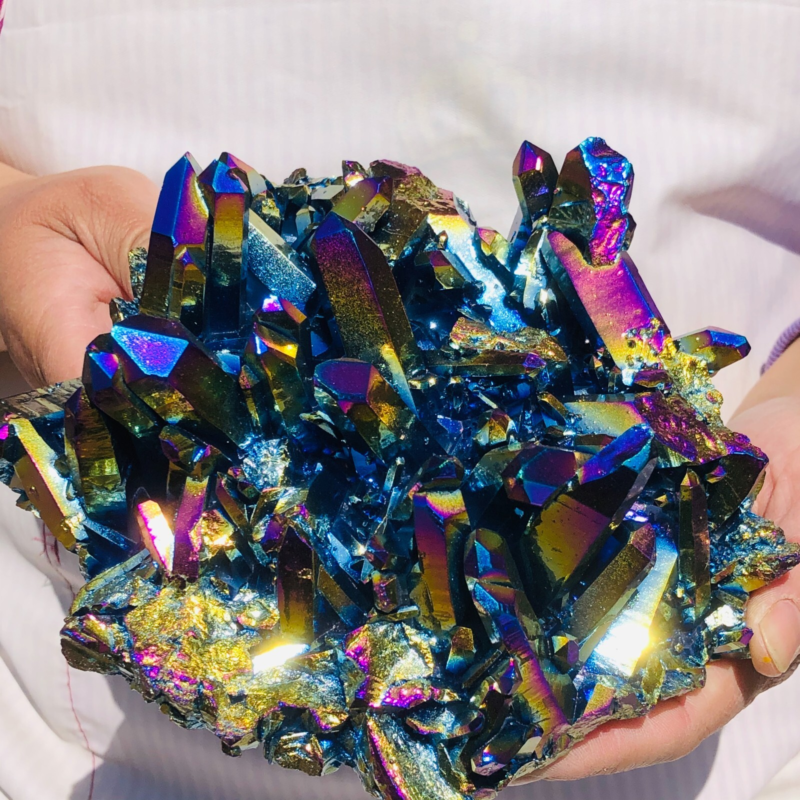 2.9LB Color Flame Aura Electroplate Quartz Crystal Specimen Healing point 447