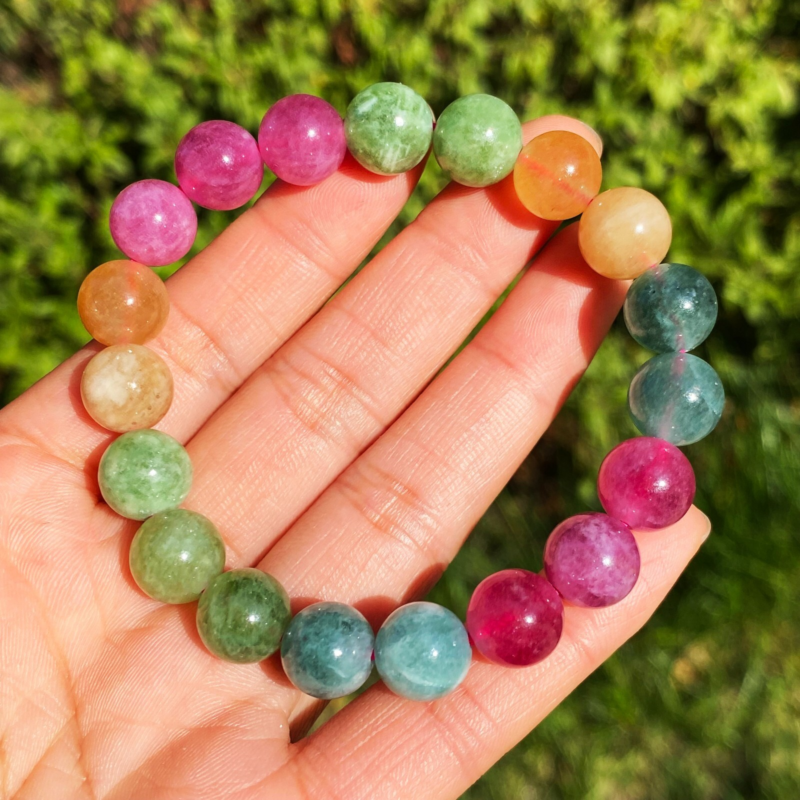10mm Natural Color Tourmaline Crystal Women Beads Bracelet AAA