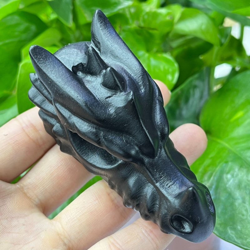 1pc Natural obsidian Dragon Carved quartz crystal animal skull Reiki gift 2.8"
