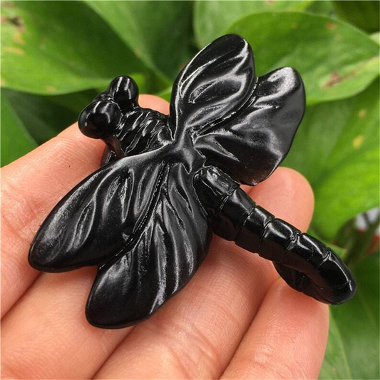 1pc Natural Obsidian Quartz Dragonfly Crystal Hand Carved animal Heal collection