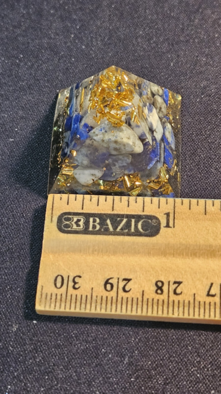 2 Orgonite Resin Pyramids Lapis Lazuli Black Onyx Gold Leaf Stone Chips Reiki