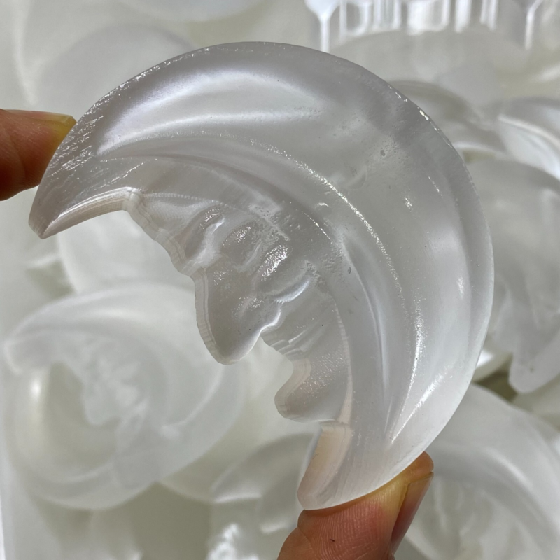 Natural Gypsum Selenite moon Hand Carved Quartz Crystal Reiki healing 1PC