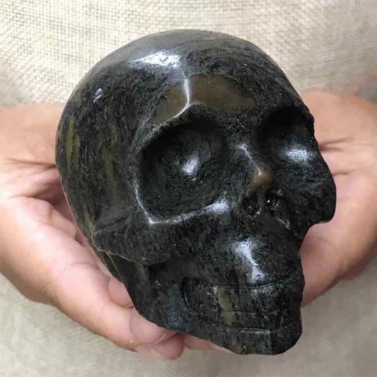 0.49Kg Natural black jade quartz skull carved Quartz Crystal skull Healing