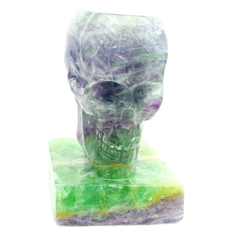 1530g Natural Beantiful Fluorite Quartz Skull Hand Carved Crystal Healing Skull