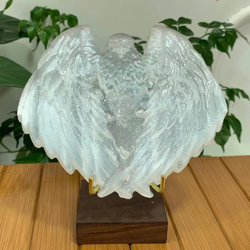 1PC gypsum eagle skull quartz crystal carved skull Reiki healing gem  decor
