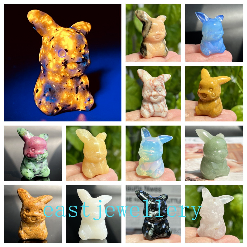 1.5" Natural quartz carved Pikachu skull Quartz crystal skull reiki healing