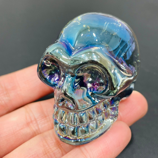 2" Rainbow Titanium melting Quartz Hand carved skull crystal reiki healing 1PC