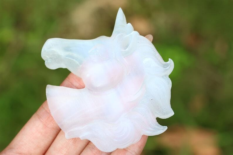 3.1" Gypsum Unicorn Natural Hand Carved Crystal Skull Reiki Crystal Decor 1pc