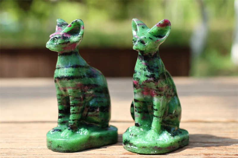 3.1" Carved Natural Zoisite Hairless Cat Statue Skull Quartz Crystal Specimen 1x