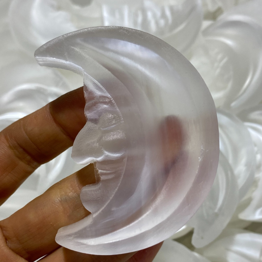 Natural Gypsum Selenite moon Hand Carved Quartz Crystal Reiki healing 1PC