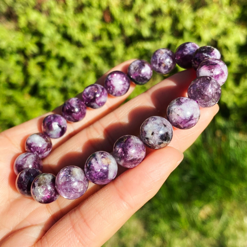 9.5mm Natural Purple lepidolite Quartz Crystal Gemstone Beads Bracelet