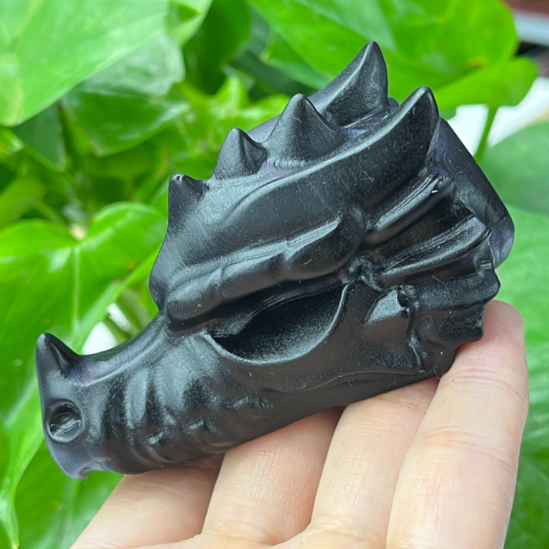 1pc Natural obsidian Dragon Carved quartz crystal animal skull Reiki gift 2.8"