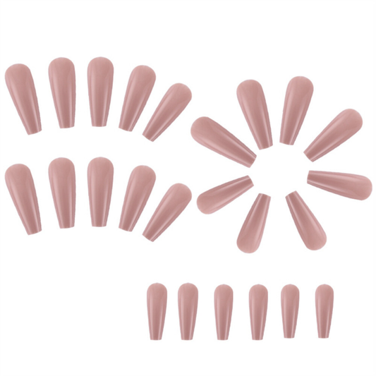 24pcs Coffin Long Press-On False Nail Fashionable Nude Color Glossy Manicure