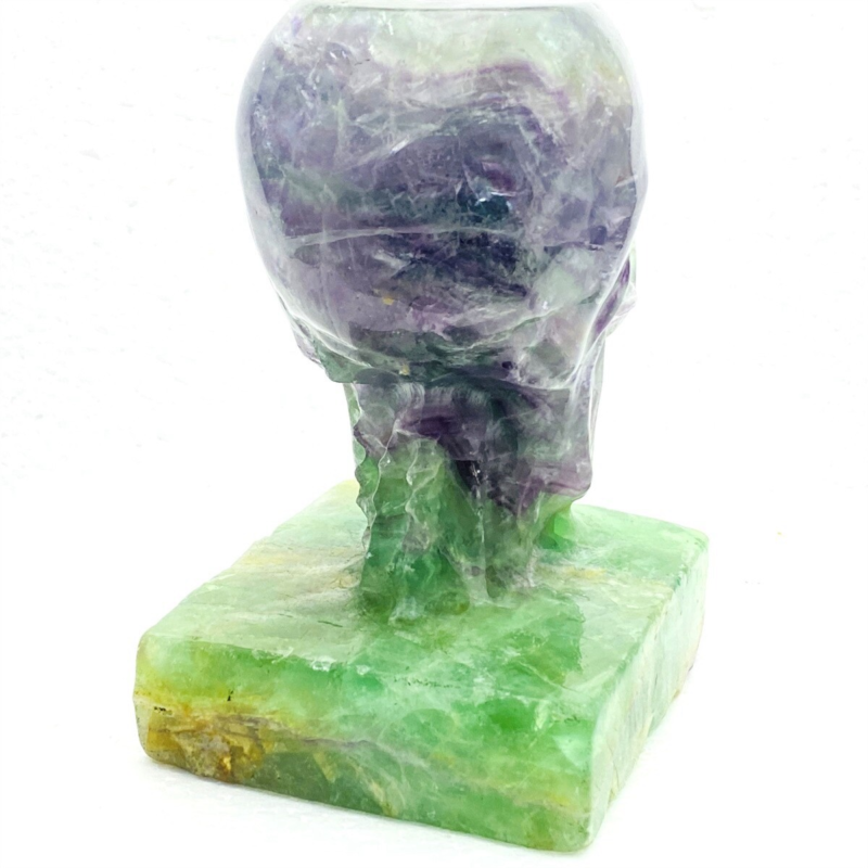 1530g Natural Beantiful Fluorite Quartz Skull Hand Carved Crystal Healing Skull
