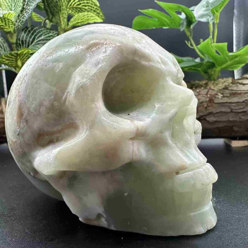 1545g natural Caribbean calcite hand carved skull quartz crystal healing decor