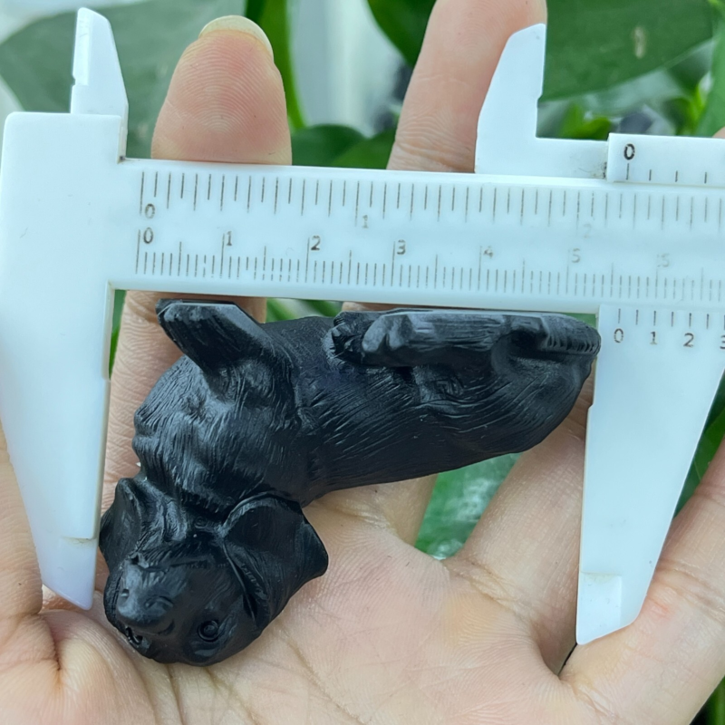 1pc Natural obsidian dachshund dog carved quartz crystal animal skull Reiki 2"