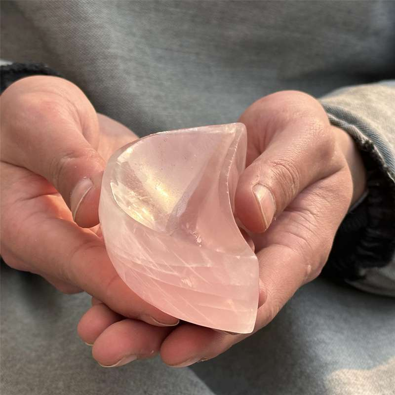 0.2kg Natural rose quartz moon ashtray carved Quartz Crystal skull Healing