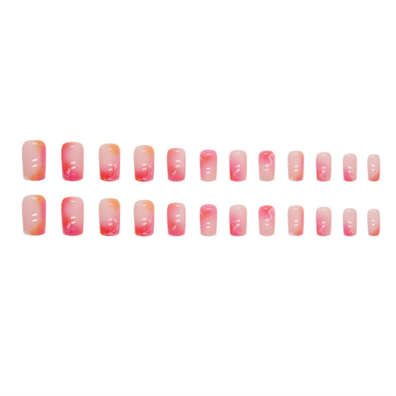 Warm Color Blooming False Nail Medium Square Press on Nails for Nail Art 24pcs