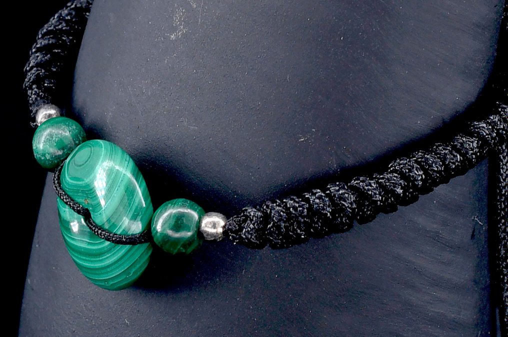 First quality natural Malachite rope bracelet - Height: 16 mm - Width: 16 mm- 9 g