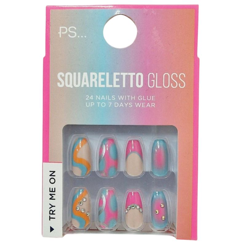 False Nails Press On Fake Tips Stick Coffin Square Full Cover Primark Glue 24pk