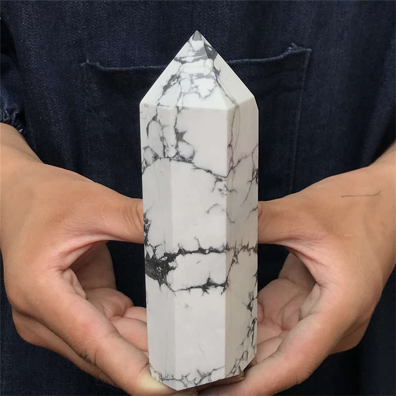 570g Howlite Obelisk Quartz Crystal Wand Point Tower Decor Healing Gem