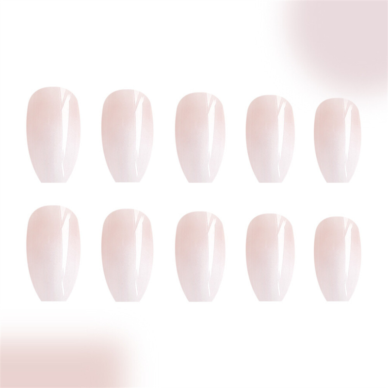 Coffin Press-On False Nail Nude Color Gradient Glossy Stylish Manicure 24pcs