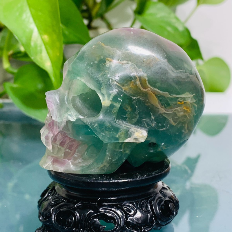 232g Natural Colourful Fluorite Hand Carved Crystal Skull Meditation Medium