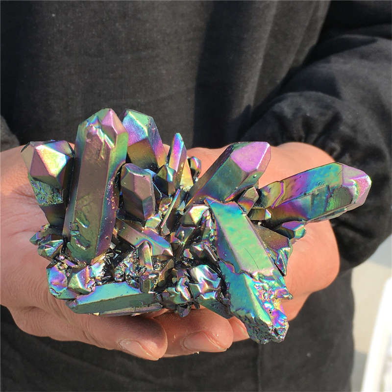 300g Electroplate Rainbow cluster quartz crystal mineral specimen reiki healing