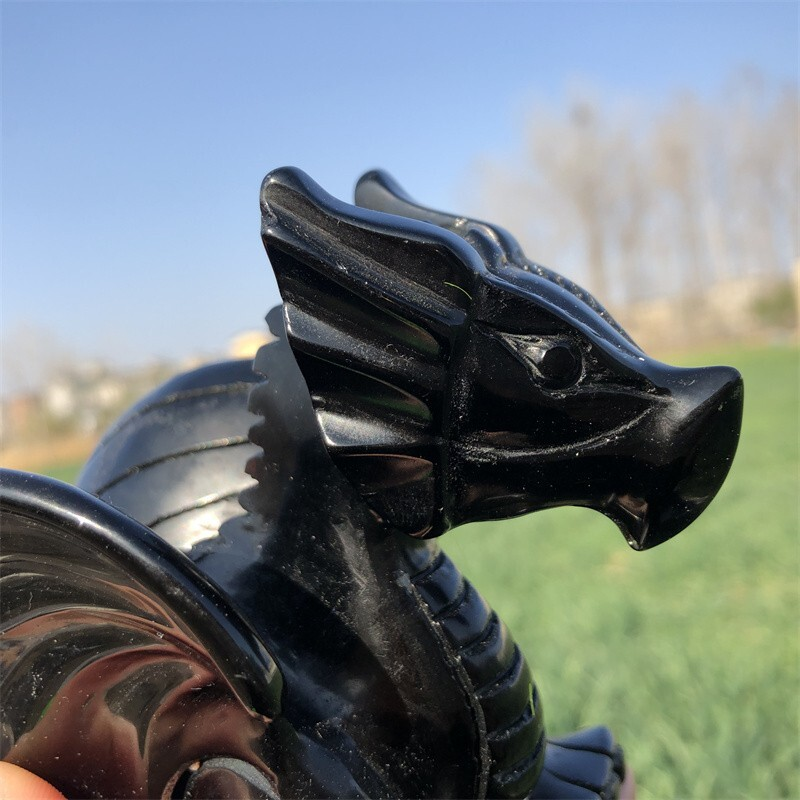 0.63kg Natural obsidian Quartz hand Carved Flying dragon crystal Reiki healing