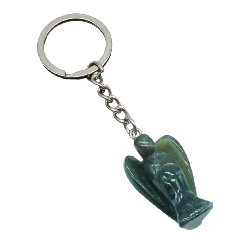 3PCS Healing Energy Gemstone Angel Key Fob Decorative Keychain for Women Men