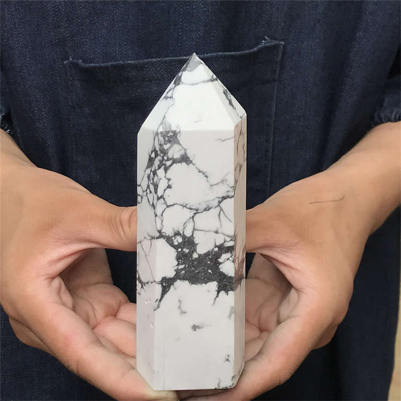 570g Howlite Obelisk Quartz Crystal Wand Point Tower Decor Healing Gem
