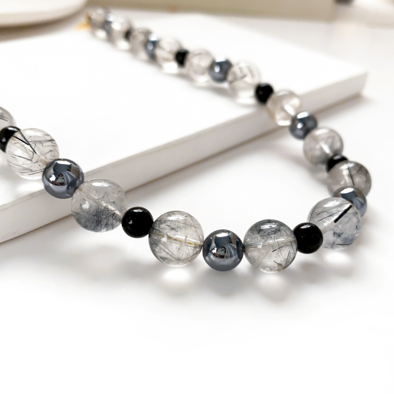 Natural Stone Healing Chakra Black Rutilated Quartz 10mm Crystal Choker Necklace