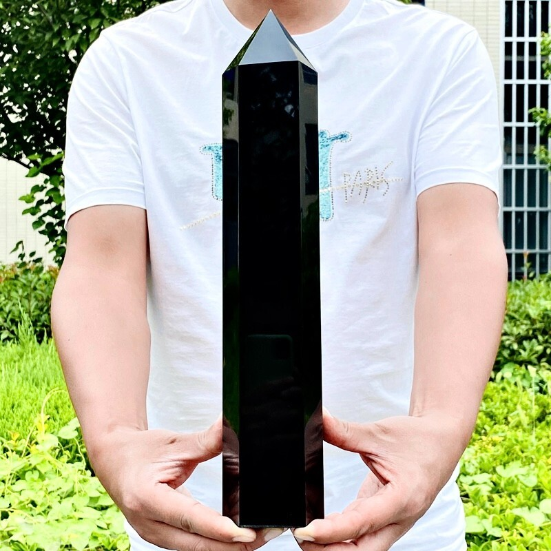 6.72LB Natural obsidian obelisk quartz crystal energy column