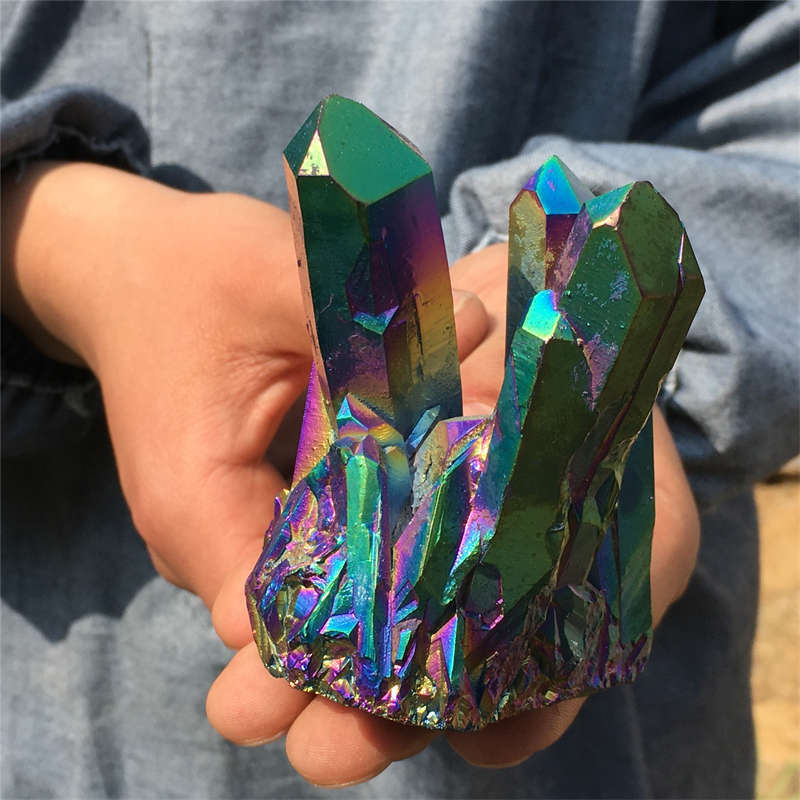 310g Electroplate Rainbow cluster quartz crystal mineral specimen reiki healing