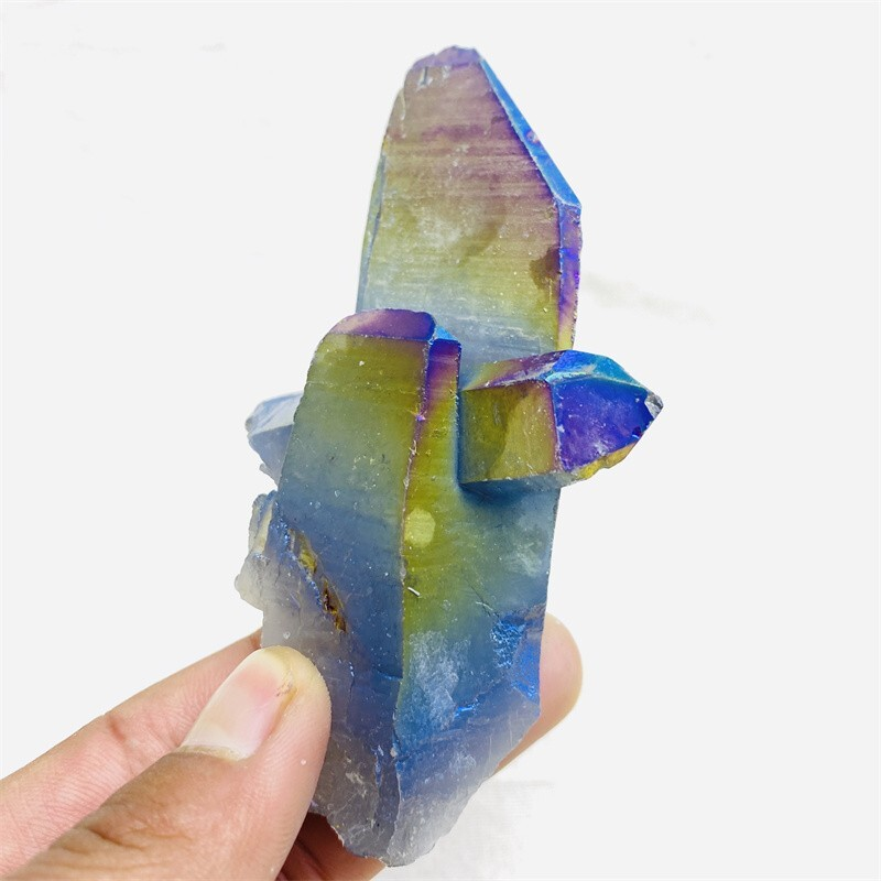 160g Color Flame Aura Electroplate Quartz Crystal Cluster Specimen Healing Stone