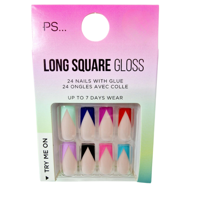 False Nails Press On Fake Tips Stick Coffin Square Full Cover Primark Glue 24pk