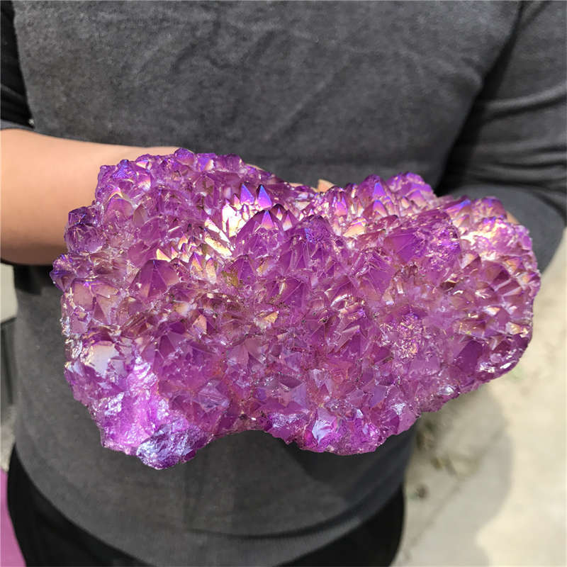 1.18kg Electroplate Rainbow cluster quartz crystal mineral specimen reiki healin