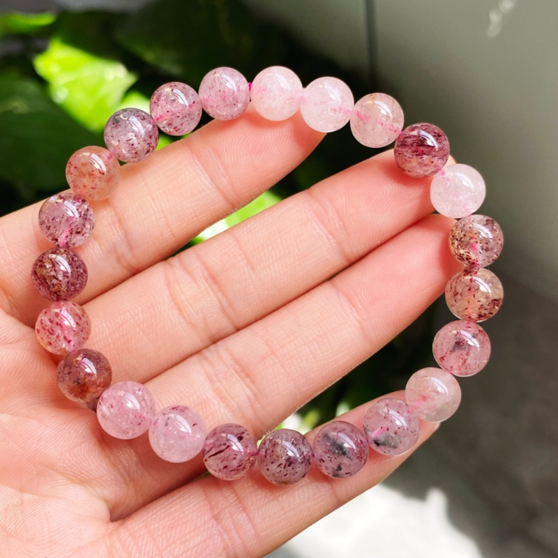 8mm 2Pcs Natural Brazil Super Seven 7 Strawberry Crystal  Beads Bracelet