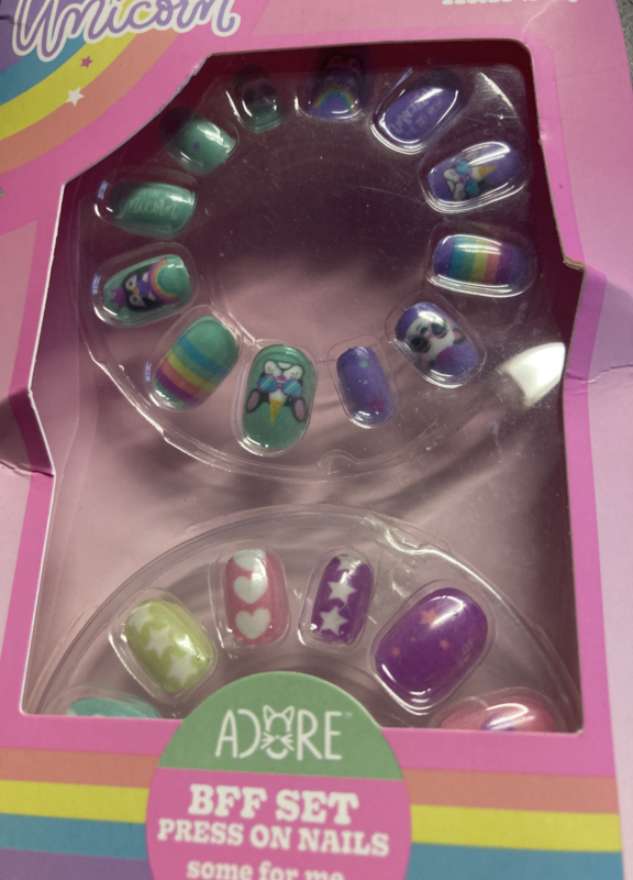 Girls Press On Nails Set 36 ct Adore BFF Share Dream Like a Unicorn Childrens